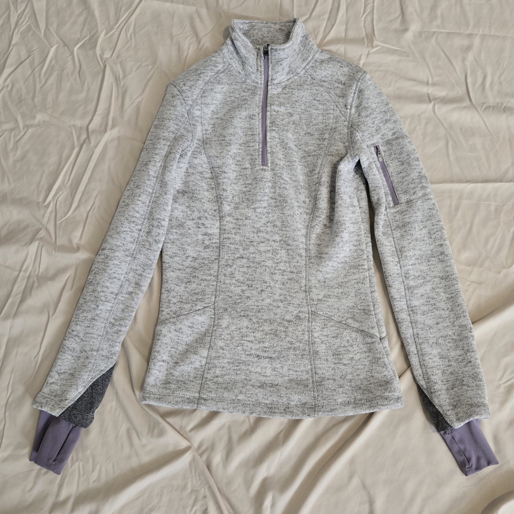 Mondetta Light Gray Sweater with Lavender Cuffs